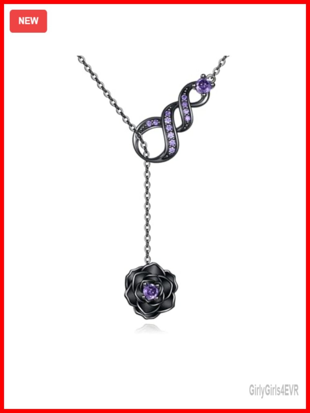 Sterling Silver Rose Infinity Y Lariat Necklace 18+2" Adjustable Chain Pendant